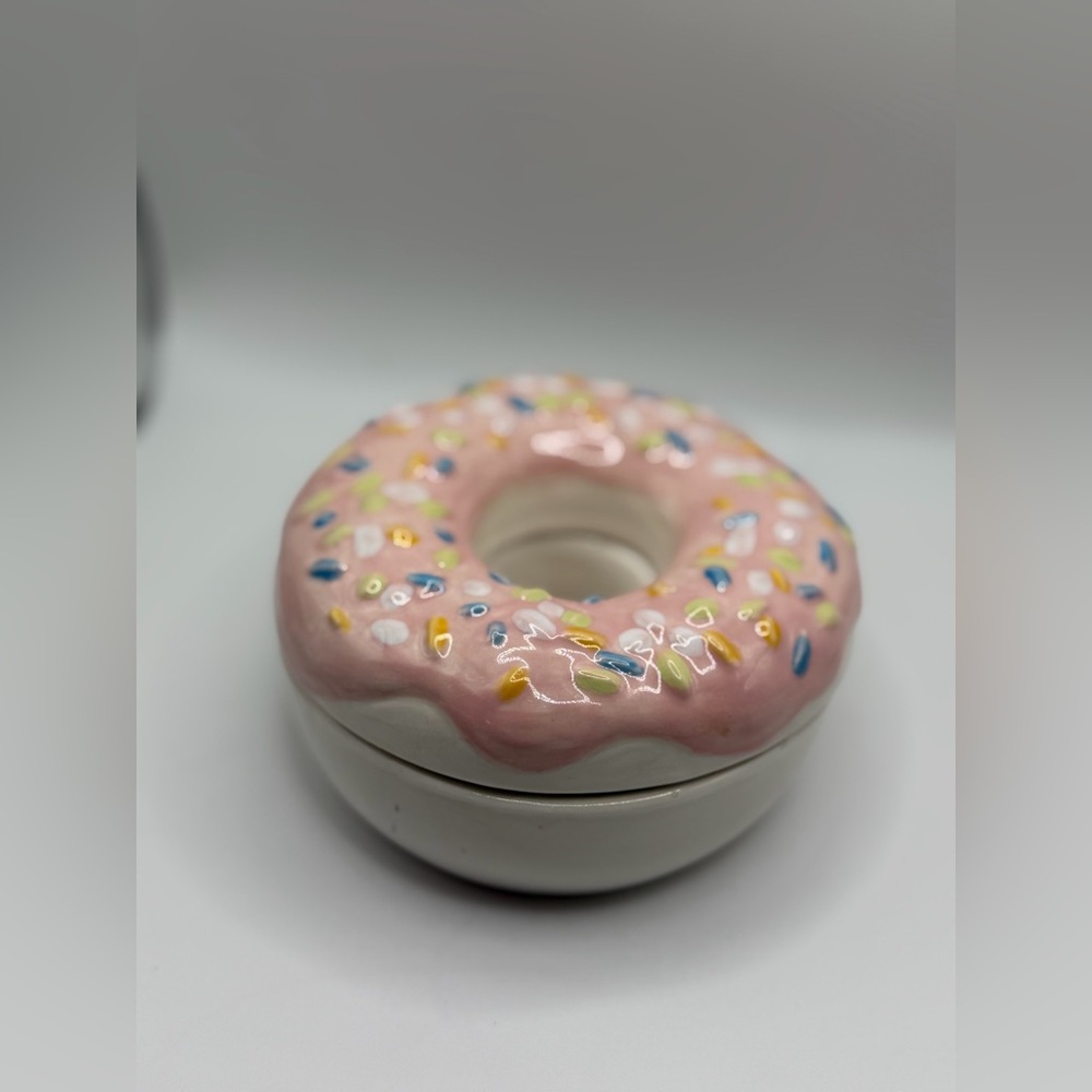 Pink Ceramic Donut Trinket Box